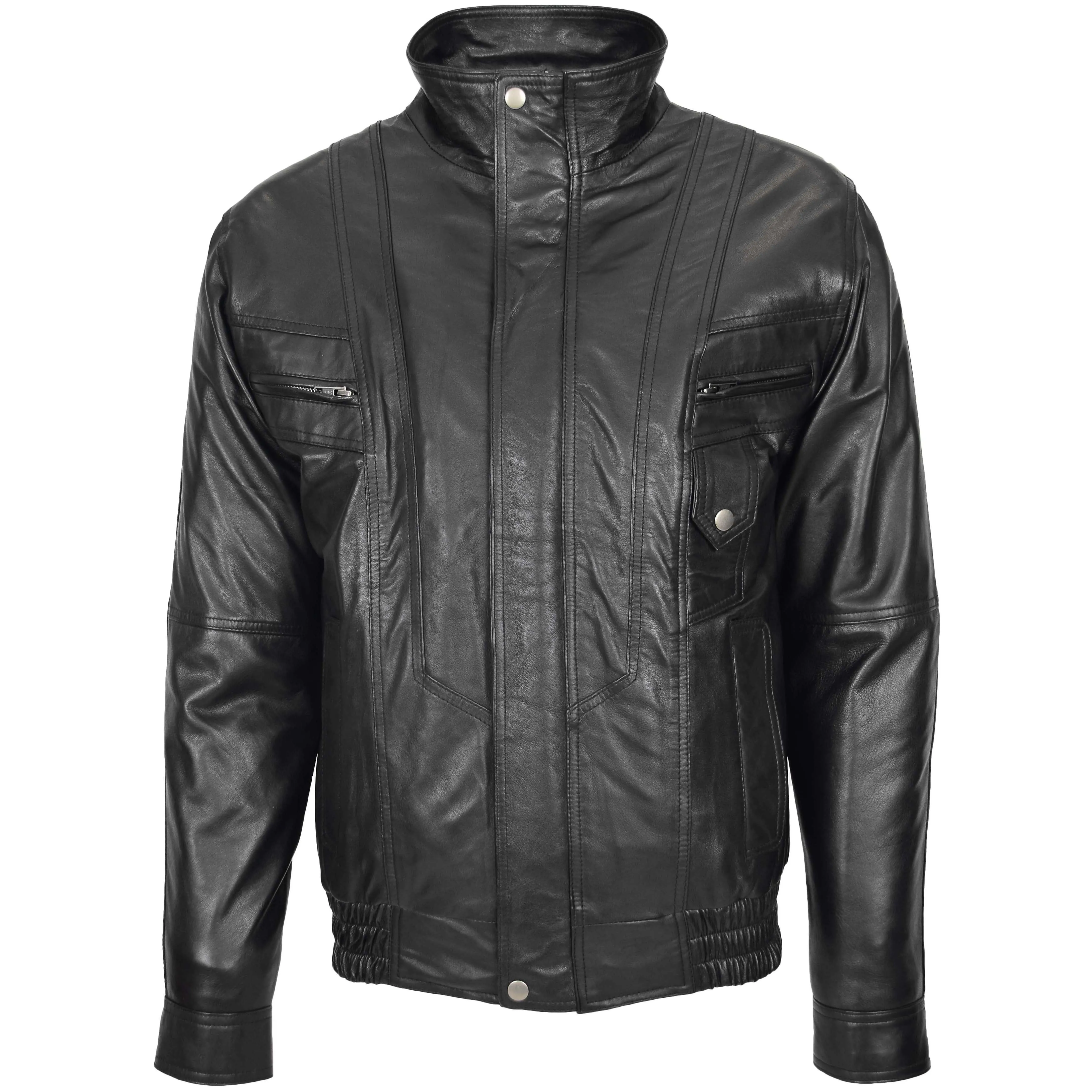 Mens Leather Bomber Blouson Jacket Robert Black