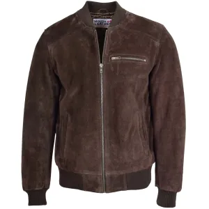 Mens Suede Bomber Varsity Jacket Reg Brown