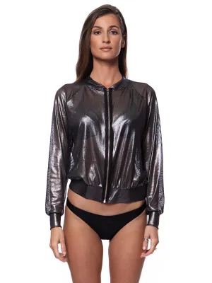 Metallic Pewter Bomber Jacket