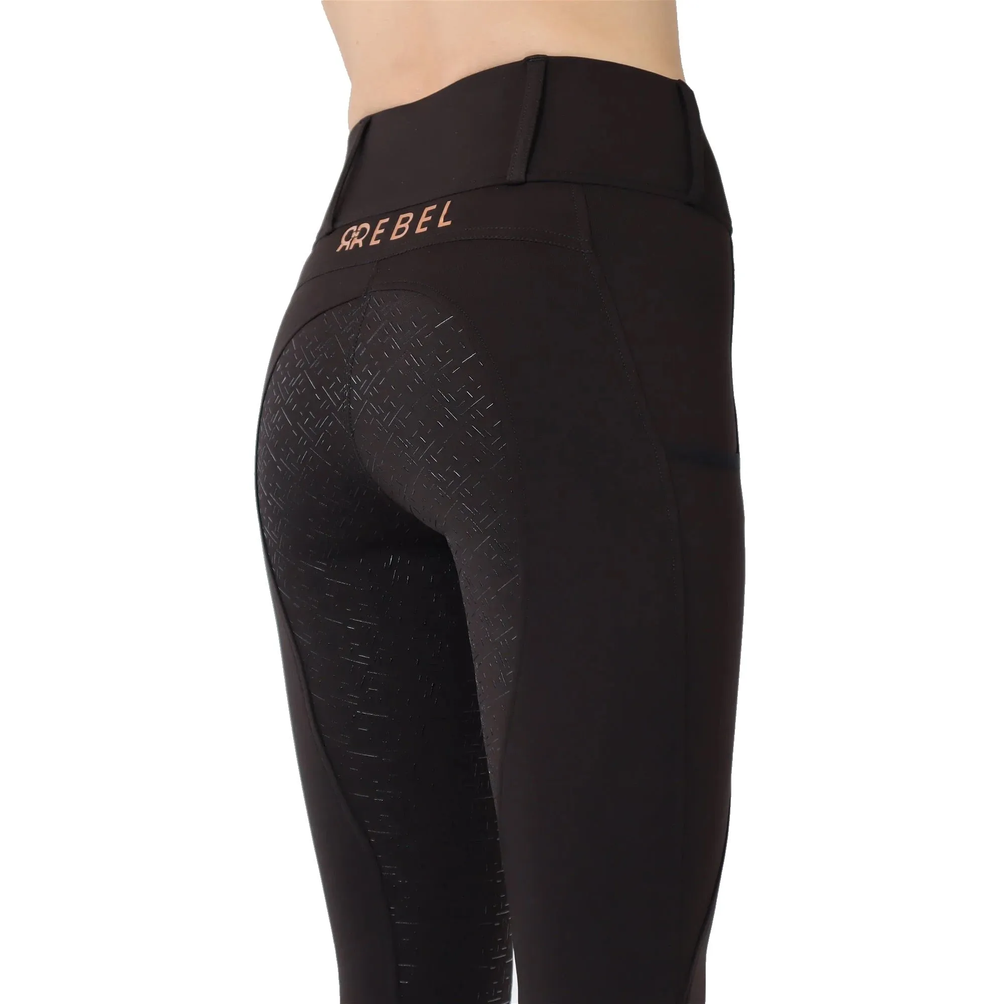 Montar REBEL Rosegold Logo Bit Chain Full Grip Pull on Riding Tights, Black