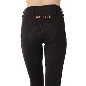 Montar REBEL Rosegold Logo Bit Chain Full Grip Pull on Riding Tights, Black