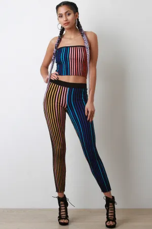 Multi Color Ribbed Knit Leggings