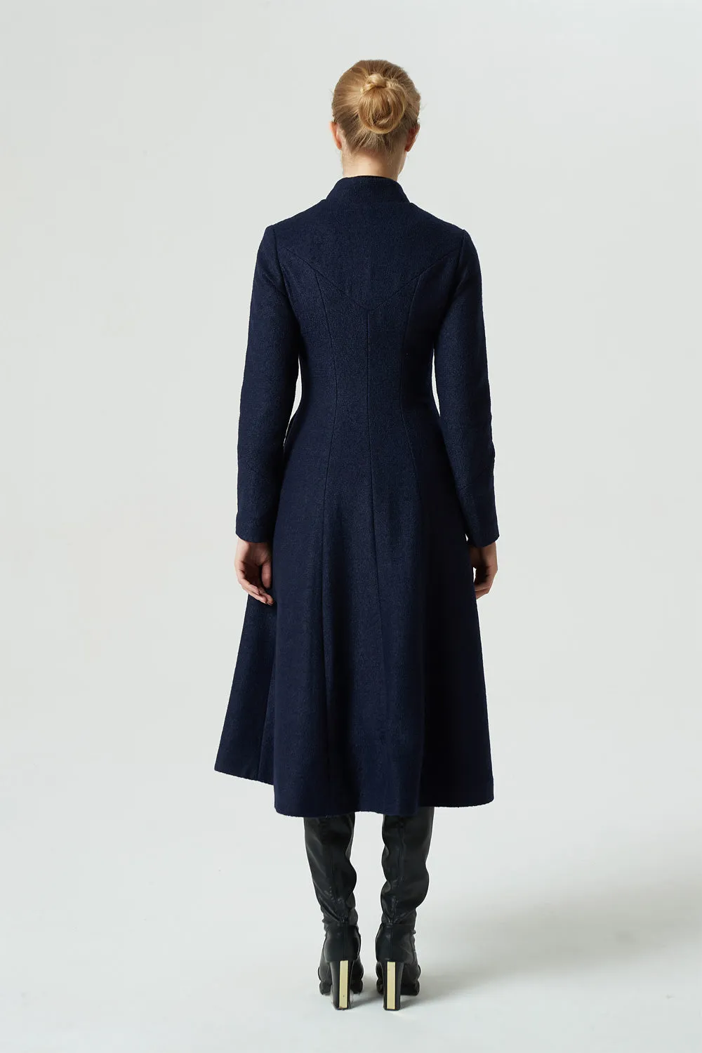 navy blue midi wool coat for women 1951#