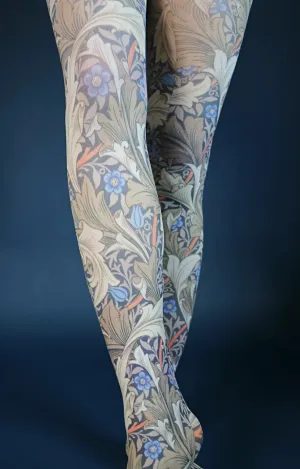 Navy Glanville by WILLIAM MORRIS Printed Art Tights