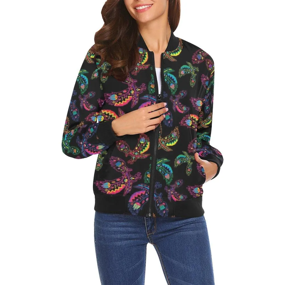 Neon Floral Eagle Bomber Jacket for Women