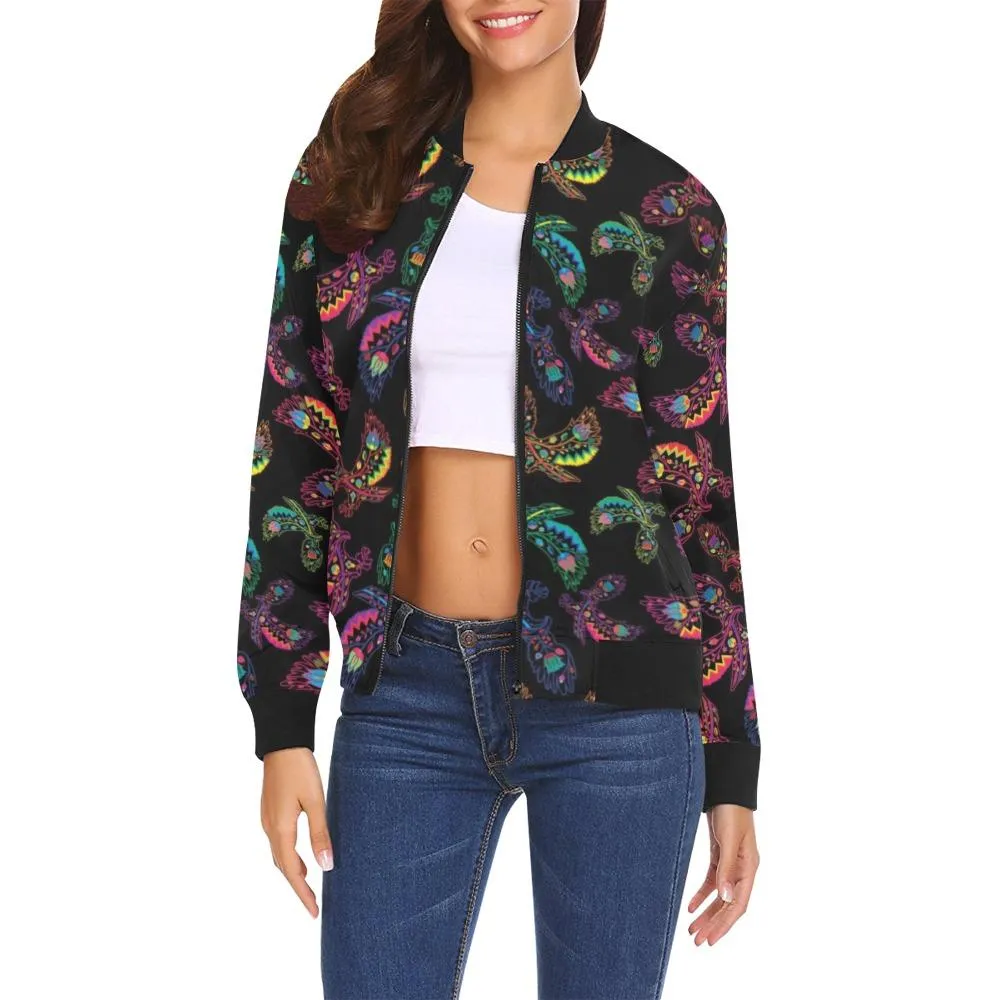 Neon Floral Eagle Bomber Jacket for Women