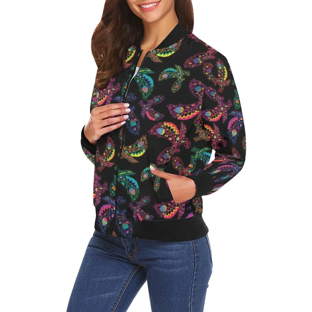 Neon Floral Eagle Bomber Jacket for Women