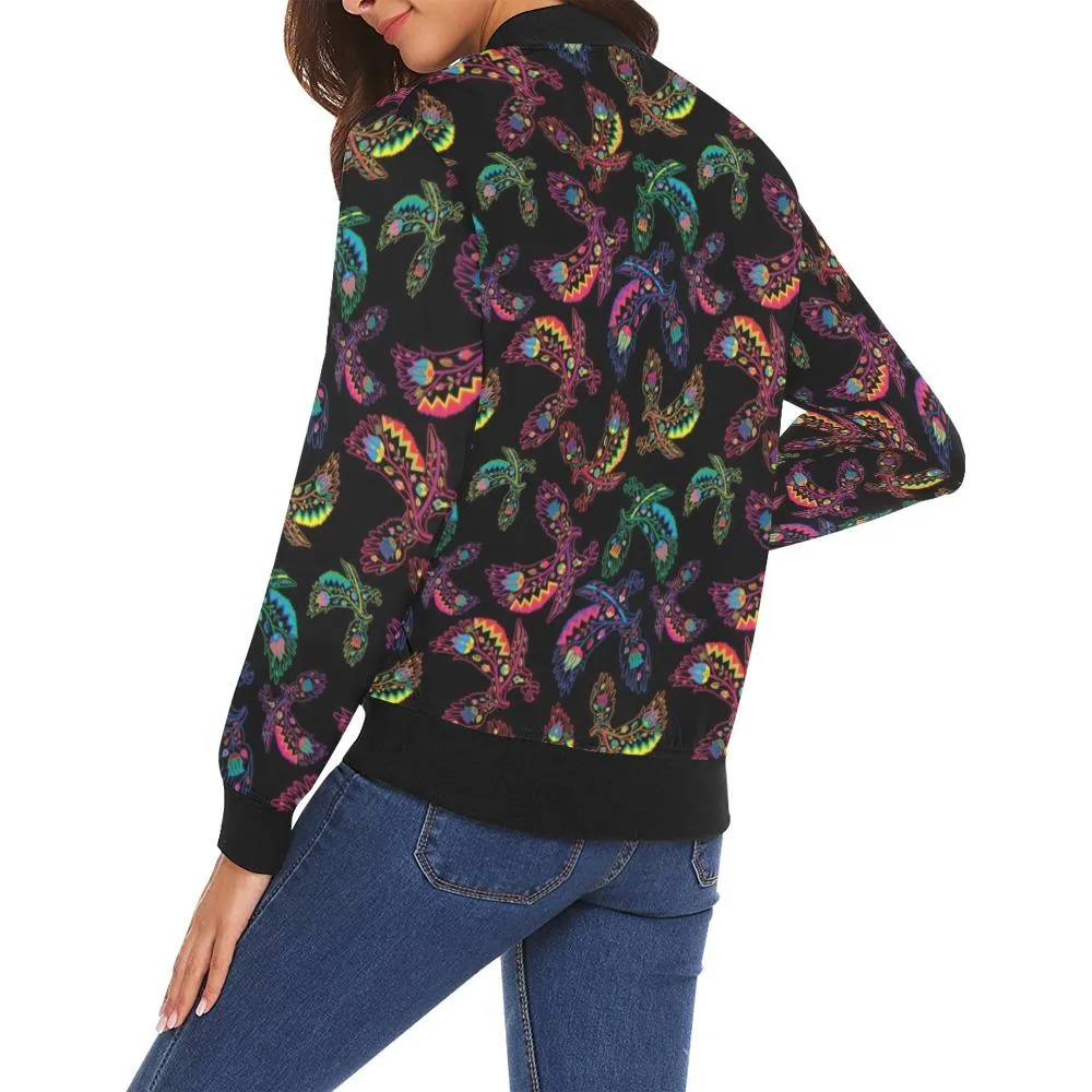 Neon Floral Eagle Bomber Jacket for Women