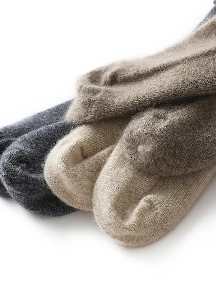 Non Slip Pure Cashmere Warm and Soft Mid-Calf Knitted Lounge Socks