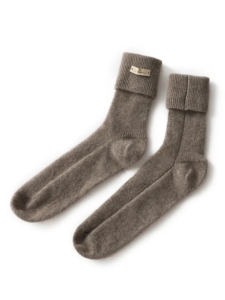 Non Slip Pure Cashmere Warm and Soft Mid-Calf Knitted Lounge Socks