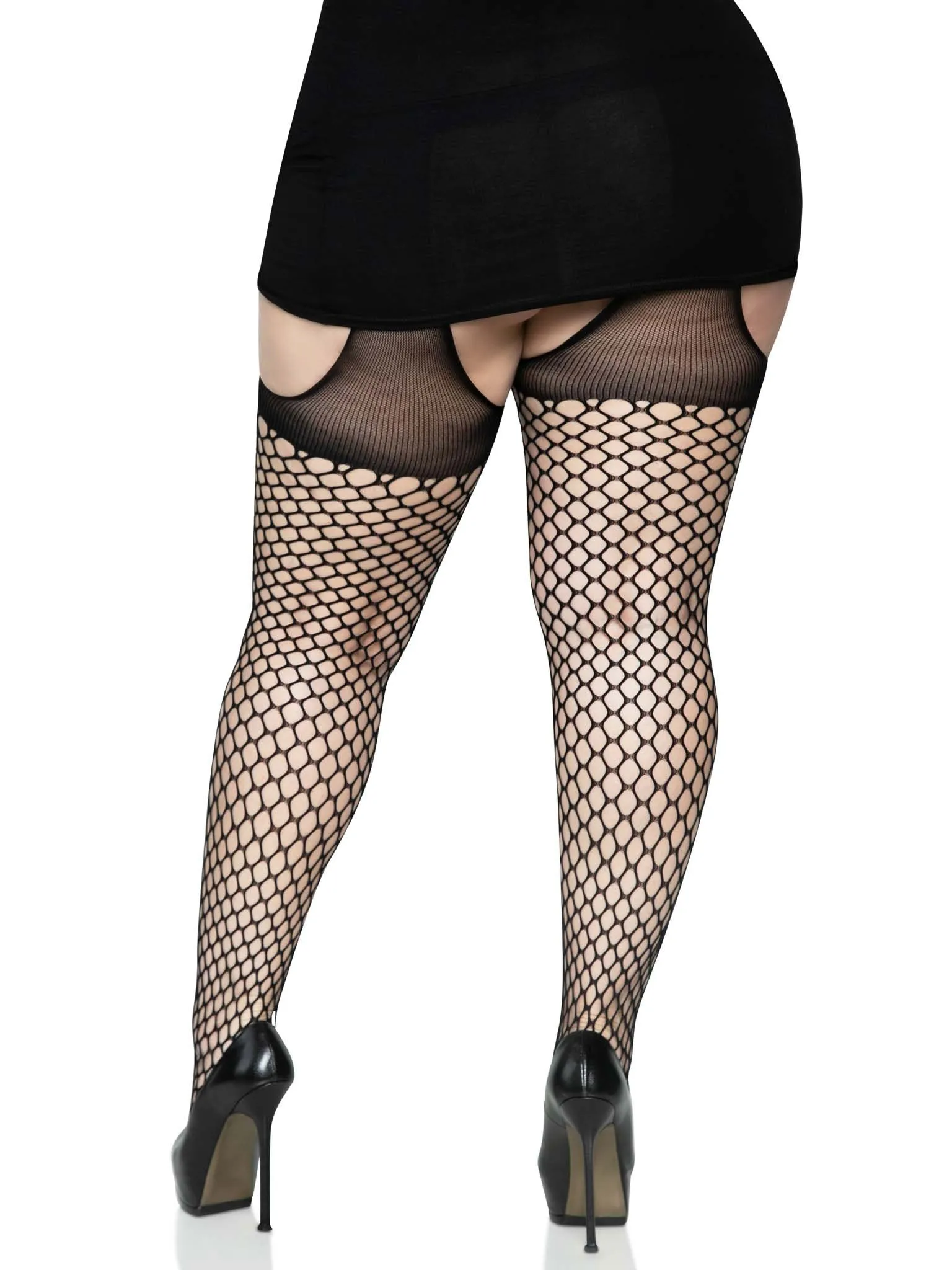 Oval Net Suspender Hose With Opaque Top