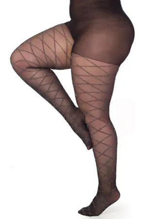 Pamela Mann Hosiery Curvy Super-Stretch Tights in Black & Silver Argyle