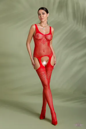 Passion Eco Floral Red Bodystocking