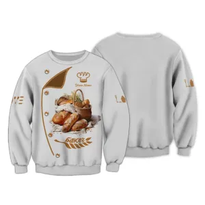 Personalized Baker 3D Sweatshirt Hoodie Shirt, Freshly Baked Bread & Golden Wheat Motif