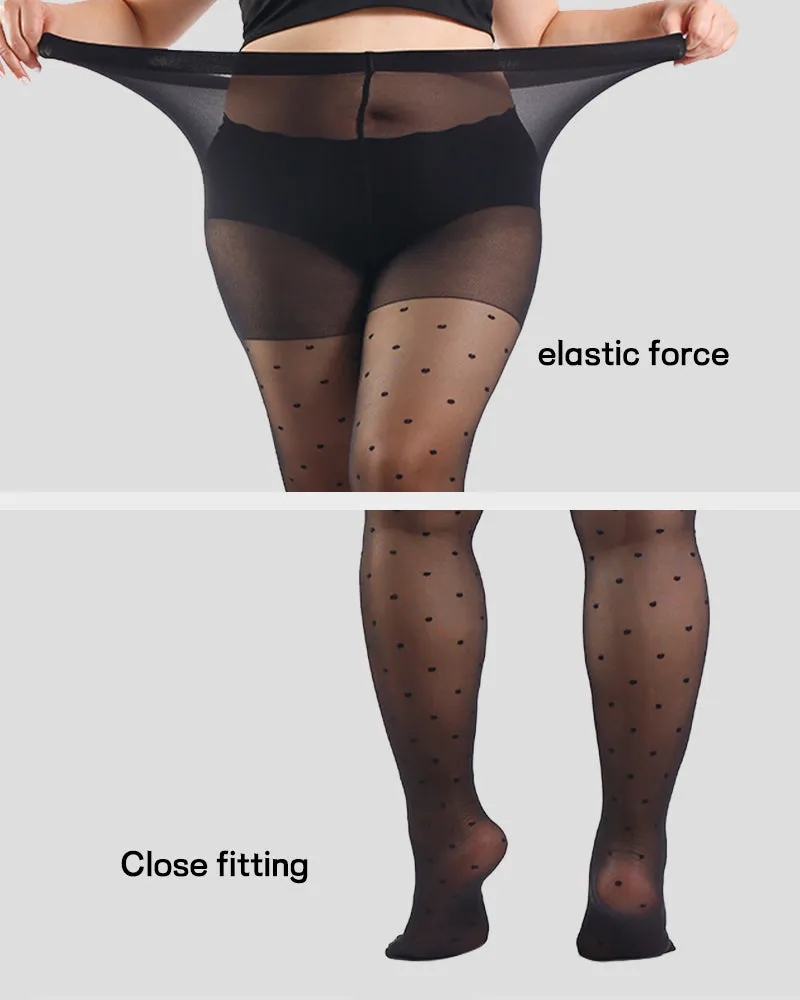 Plus Size Dots Pattern Black Sheer Tights