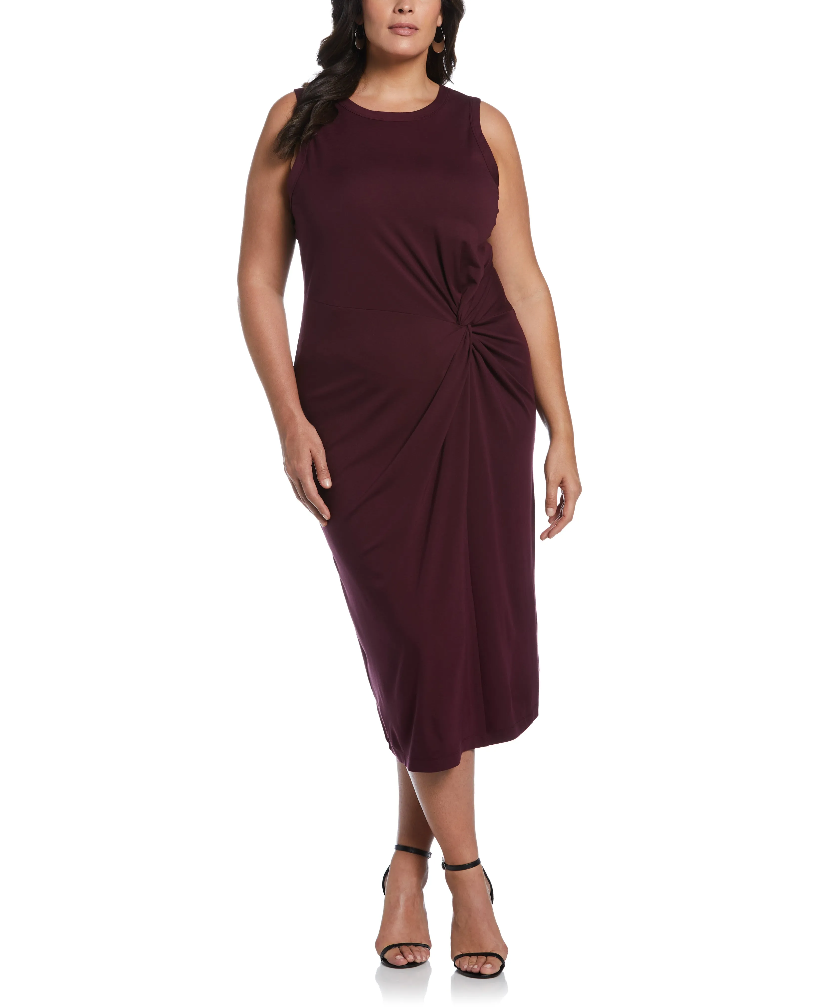 Plus Size Ponte Knit Twist Front Midi Dress