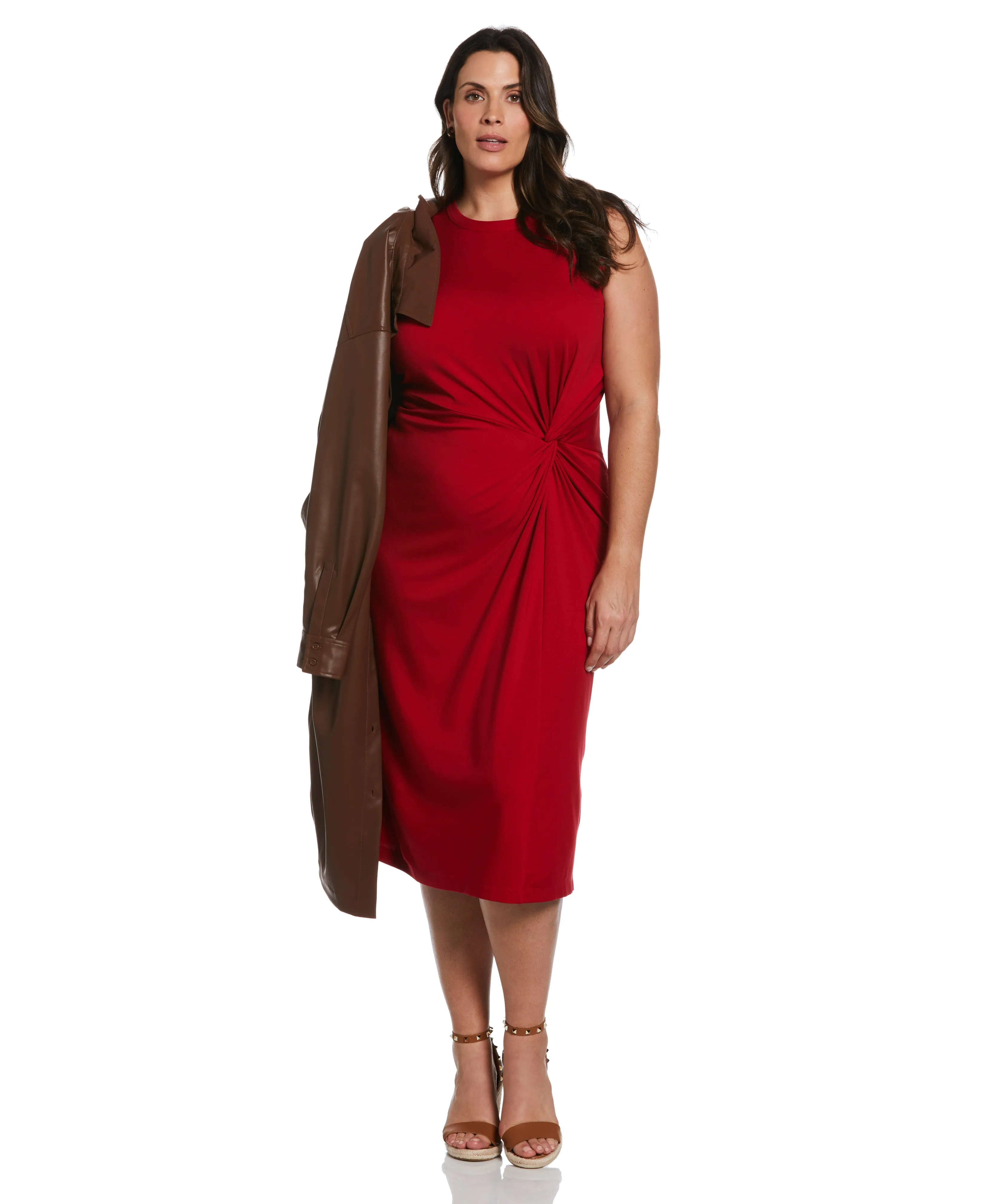 Plus Size Ponte Knit Twist Front Midi Dress