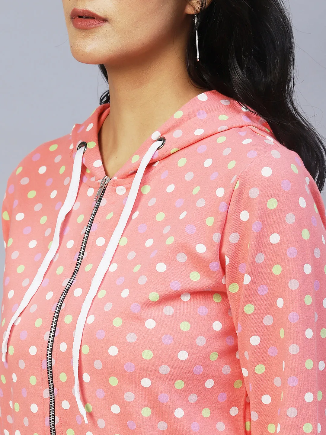 Polka Dot Hooded Terry Jacket