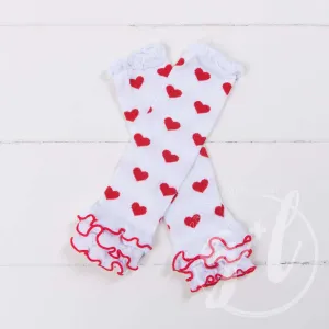 Red & White Hearts Ruffled Hem Leg Warmers