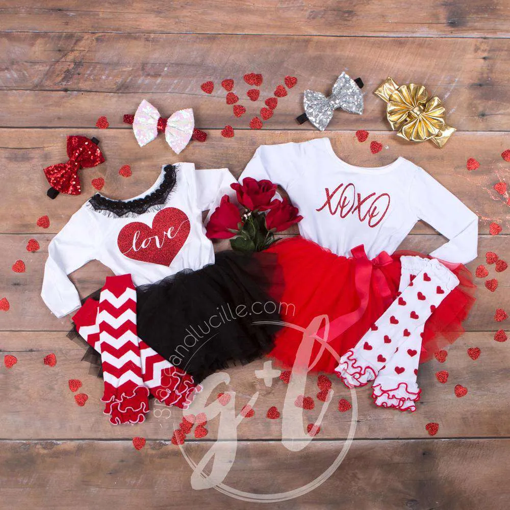 Red & White Hearts Ruffled Hem Leg Warmers