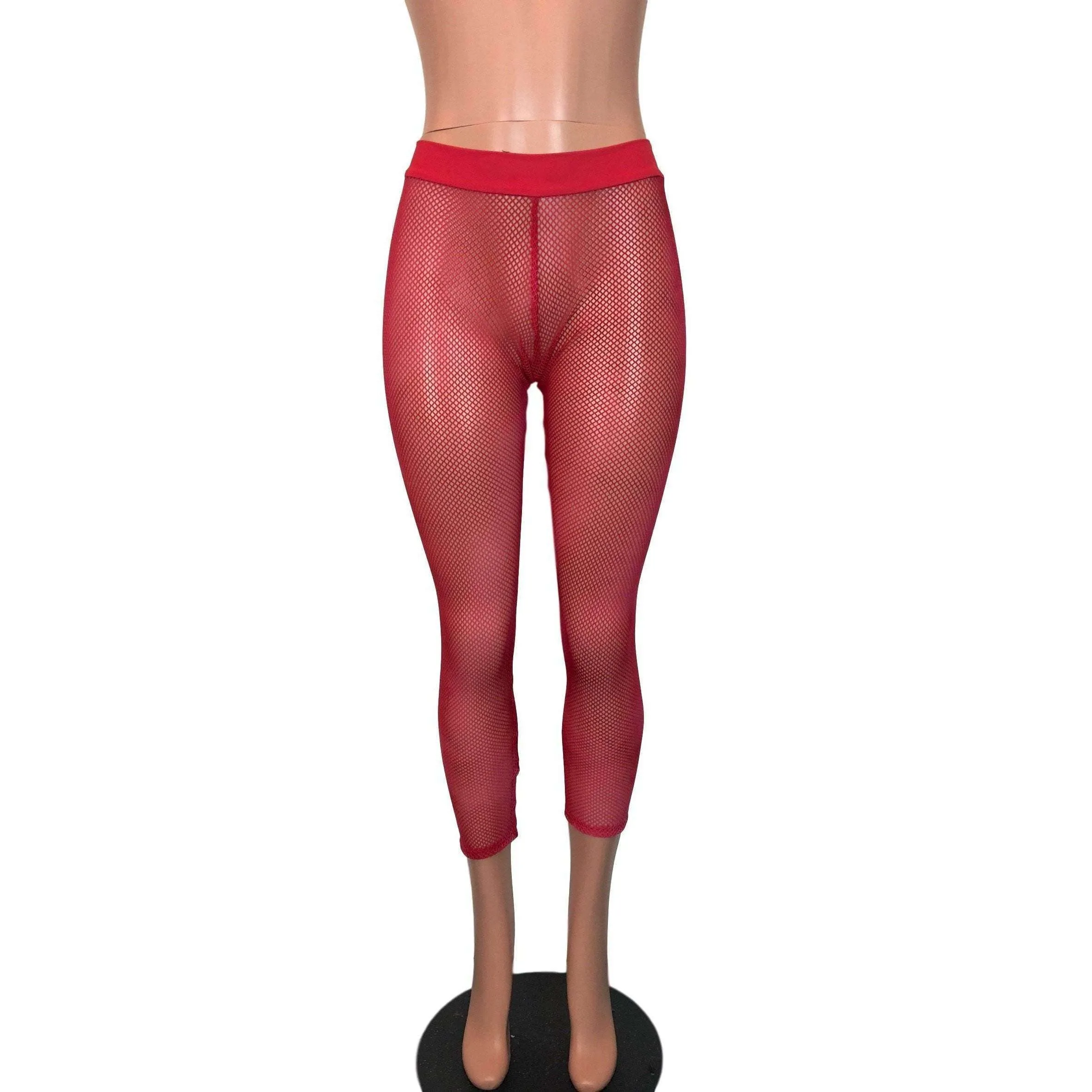 Red Fishnet Low Waist Leggings Pants