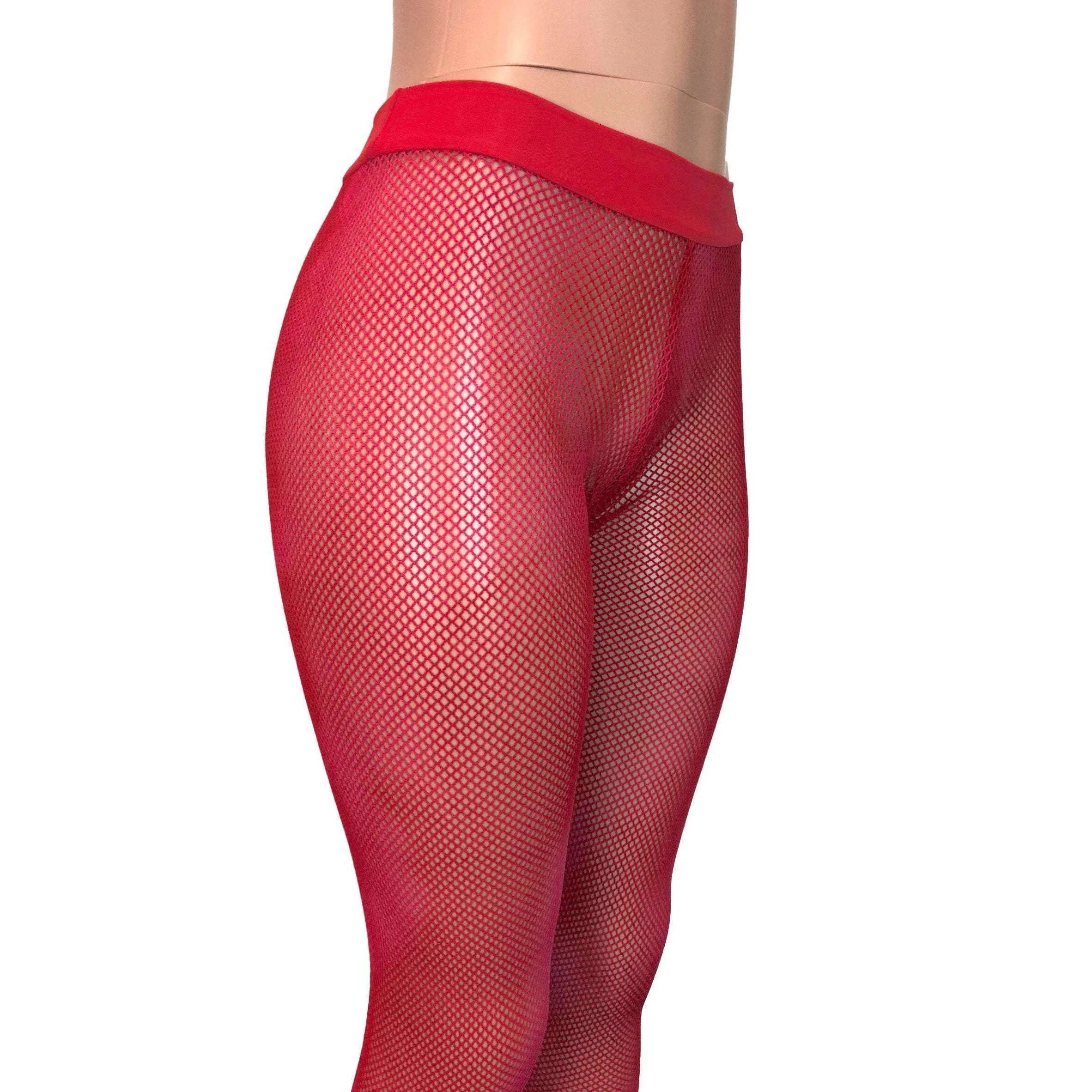 Red Fishnet Low Waist Leggings Pants