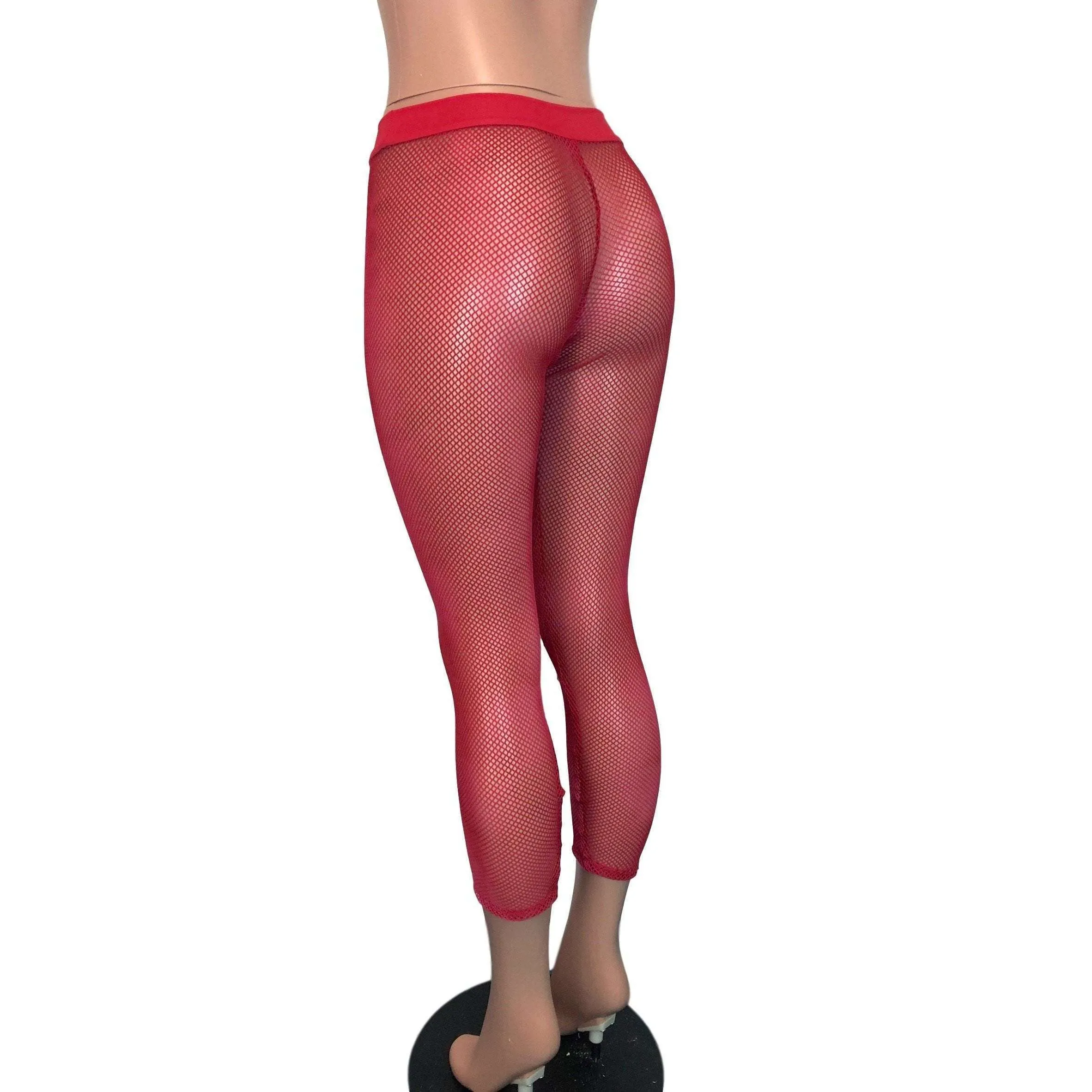 Red Fishnet Low Waist Leggings Pants