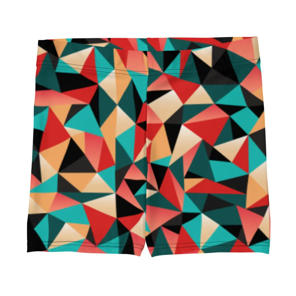 Red Geometric Women's Sports Shorts, Patterned Colorful Ladies Exercise Shorts-Made in USA/EU