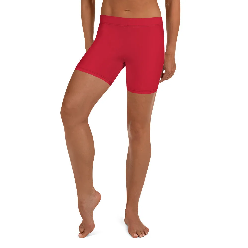 Red Solid Color Elastic Shorts, Bright Colorful Women's Gym Rider Biker Short Tights-Made in USA/EU