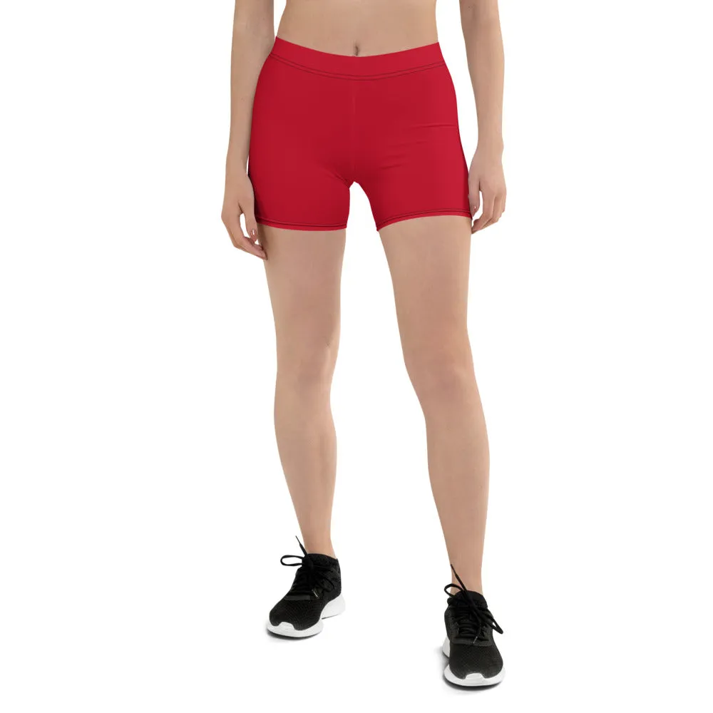 Red Solid Color Elastic Shorts, Bright Colorful Women's Gym Rider Biker Short Tights-Made in USA/EU