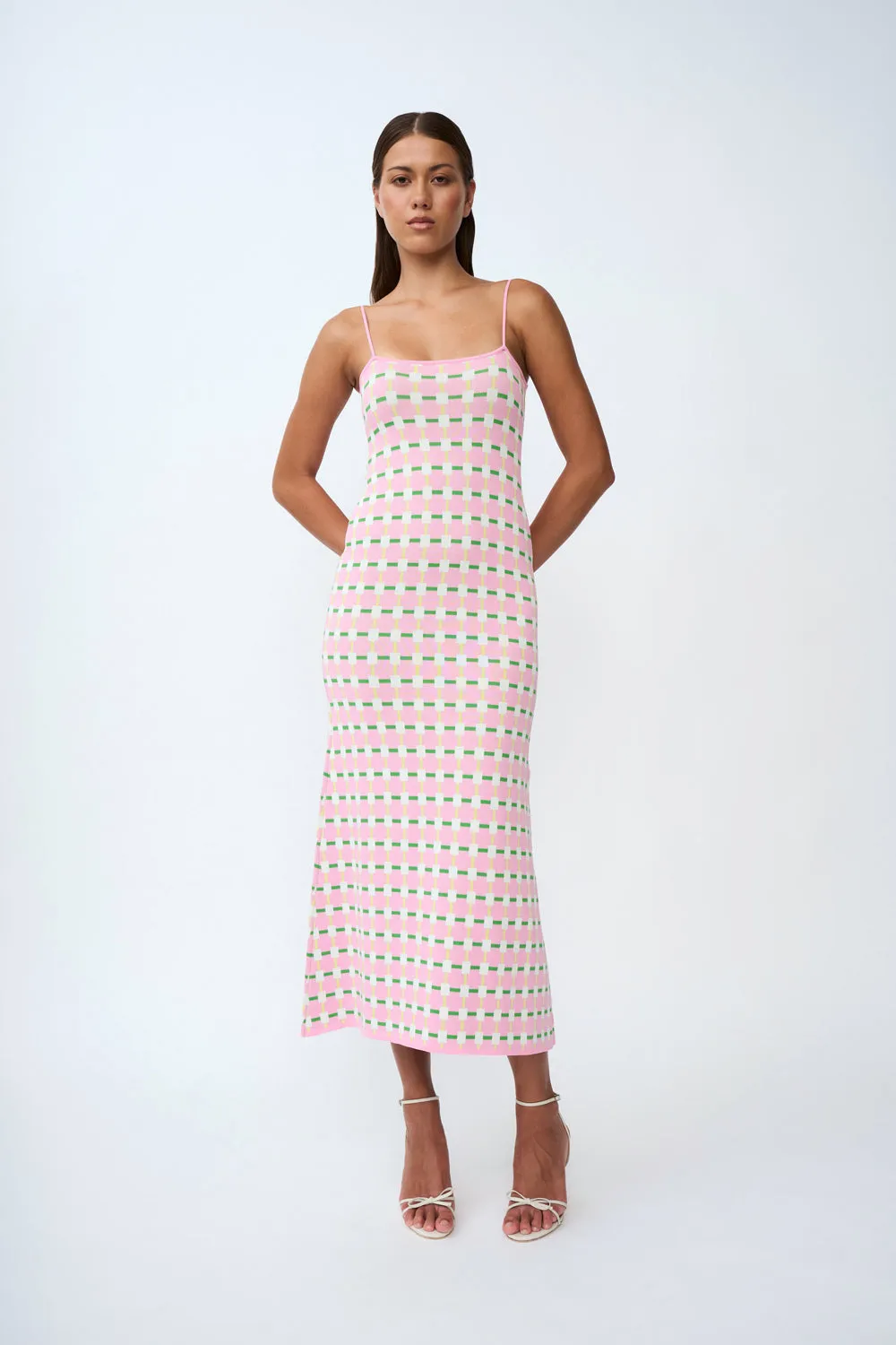 Remy Checker Knit Midi Dress | Final Sale - Pink Green Yellow