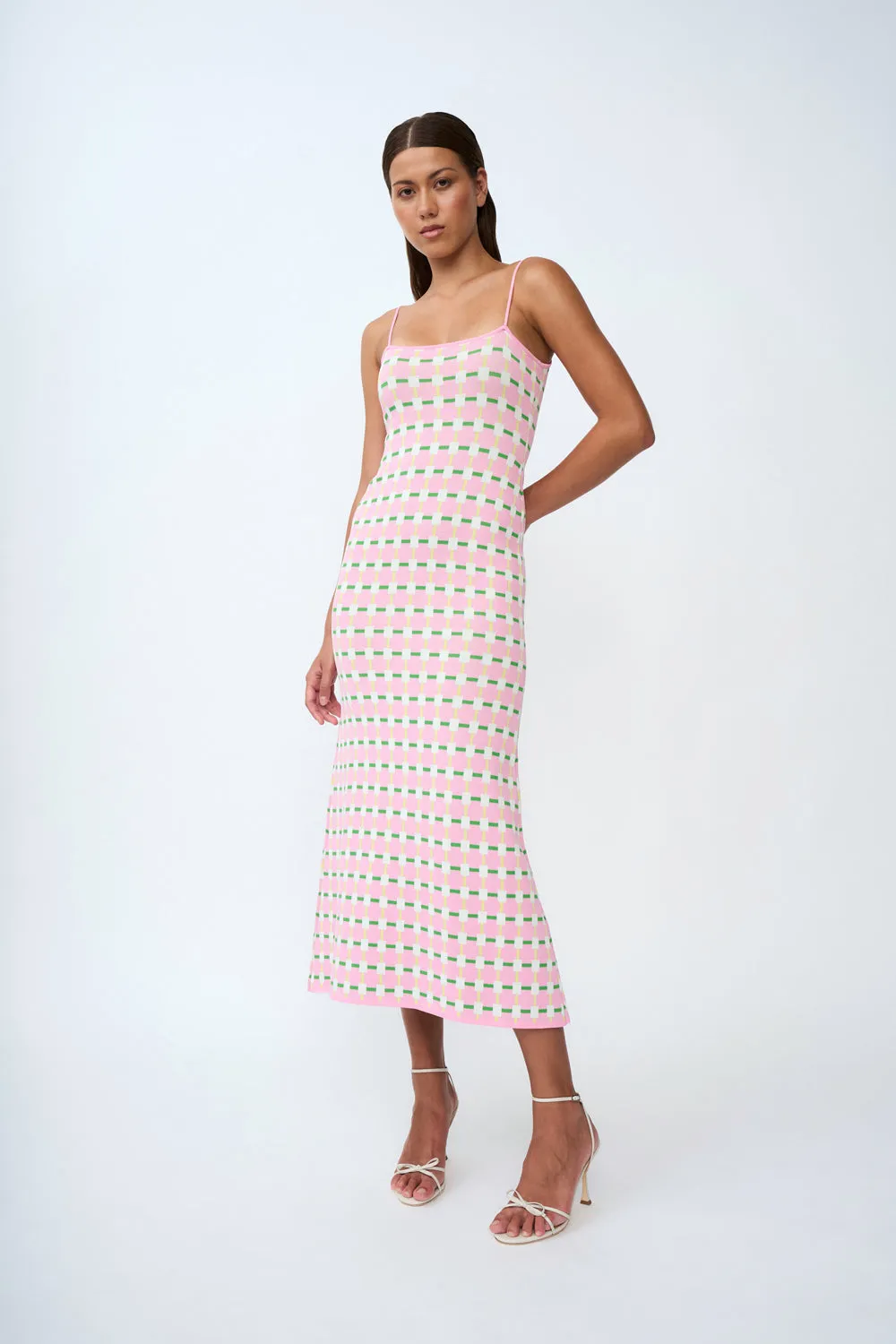 Remy Checker Knit Midi Dress | Final Sale - Pink Green Yellow