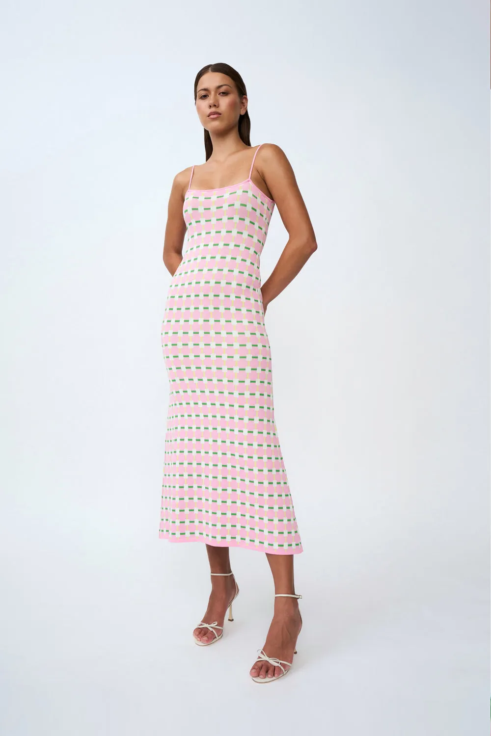 Remy Checker Knit Midi Dress | Final Sale - Pink Green Yellow