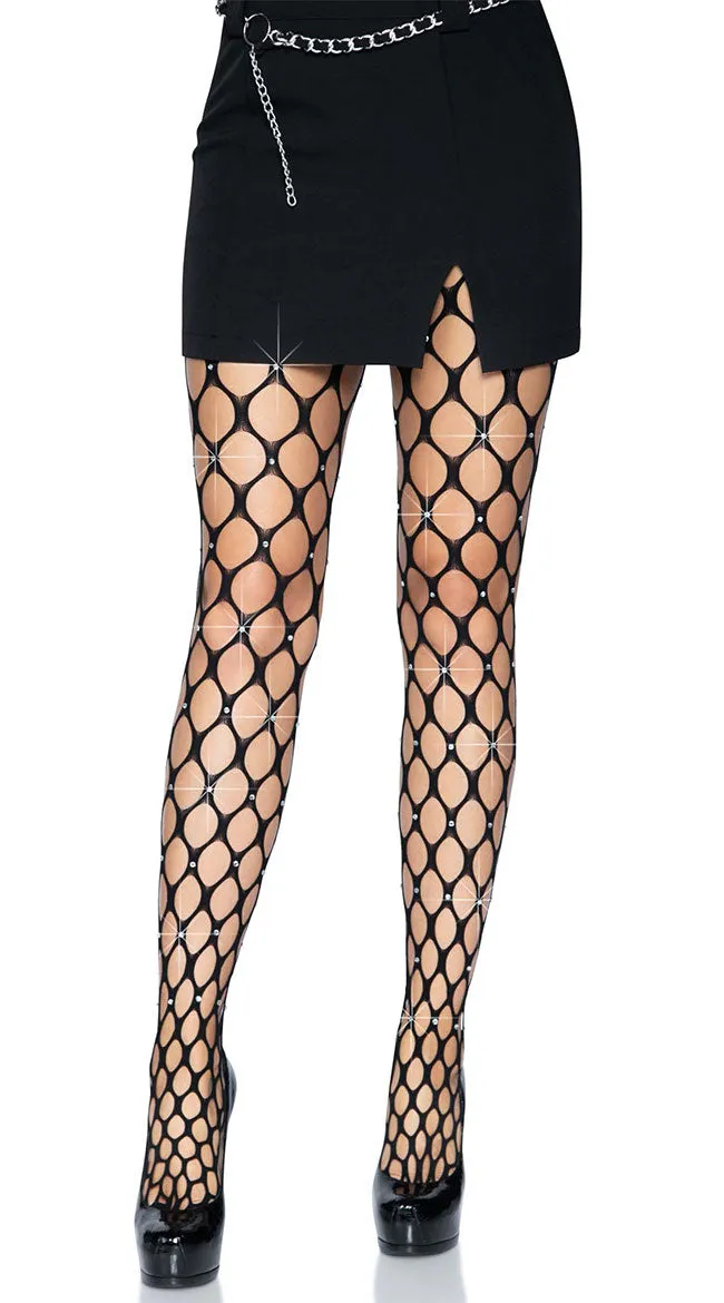 Rhinestone Pothole Net Tights