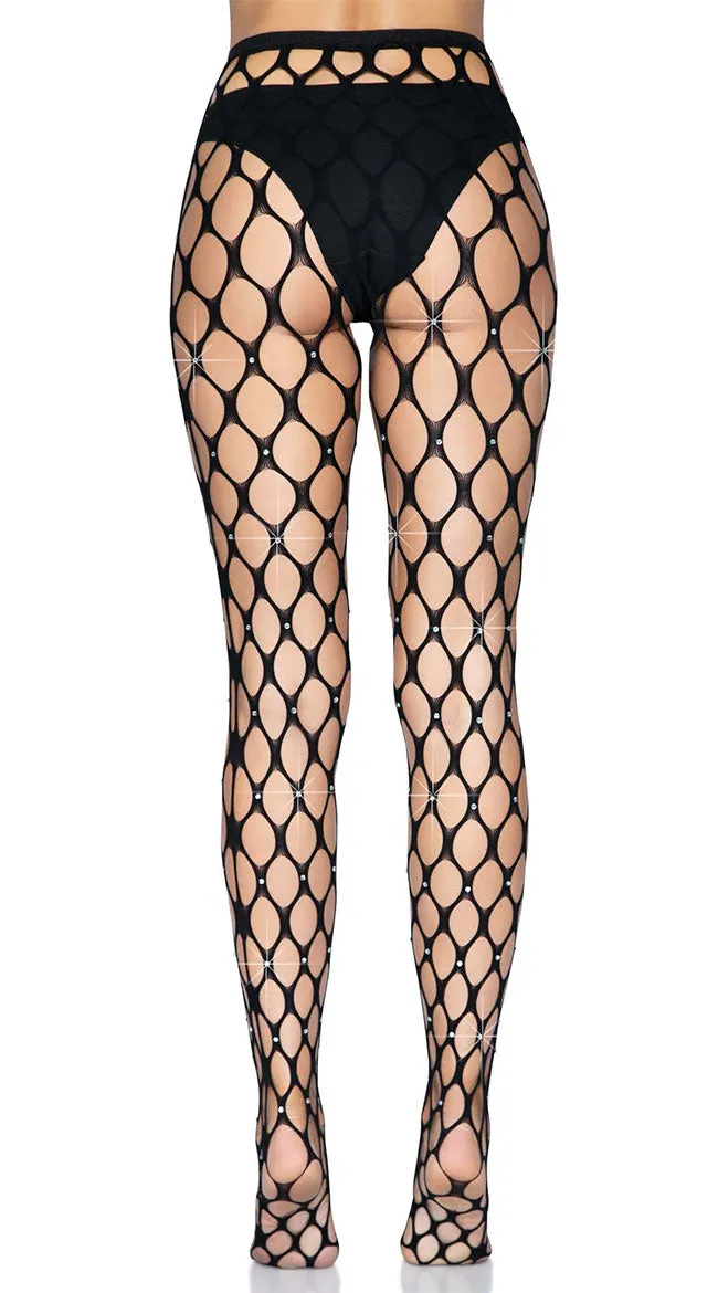 Rhinestone Pothole Net Tights