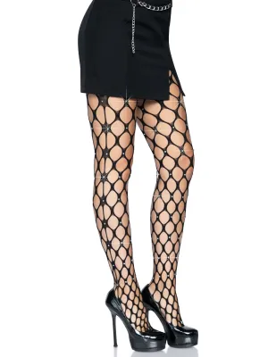 Rhinestone Pothole Net Tights