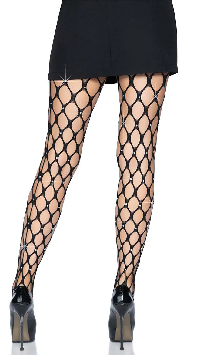 Rhinestone Pothole Net Tights