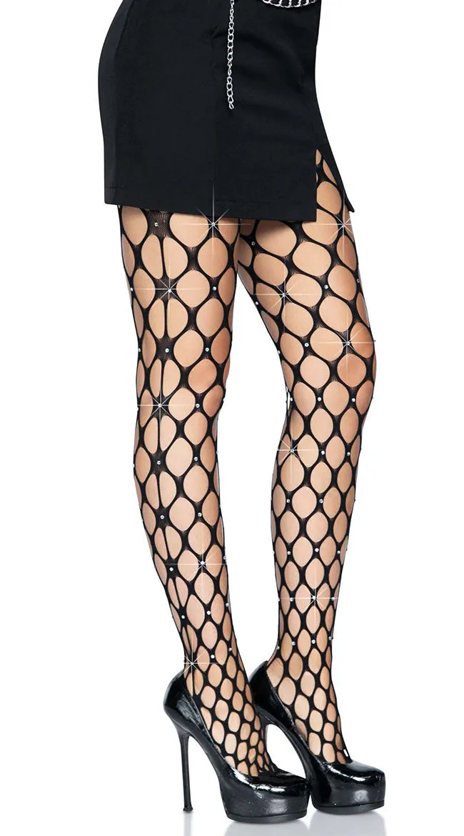 Rhinestone Pothole Net Tights