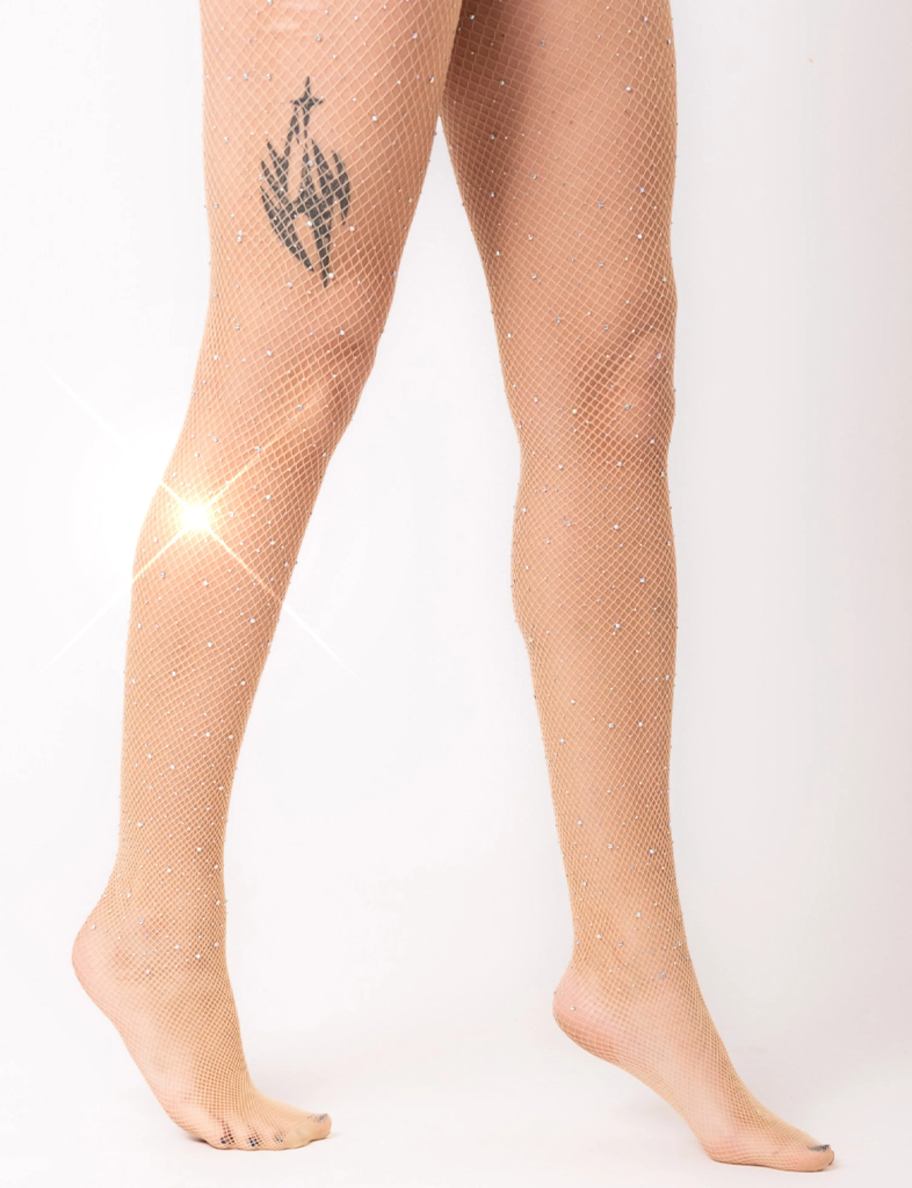 ROLLING IN DIAMONDS BLING FISHNETS - BEIGE