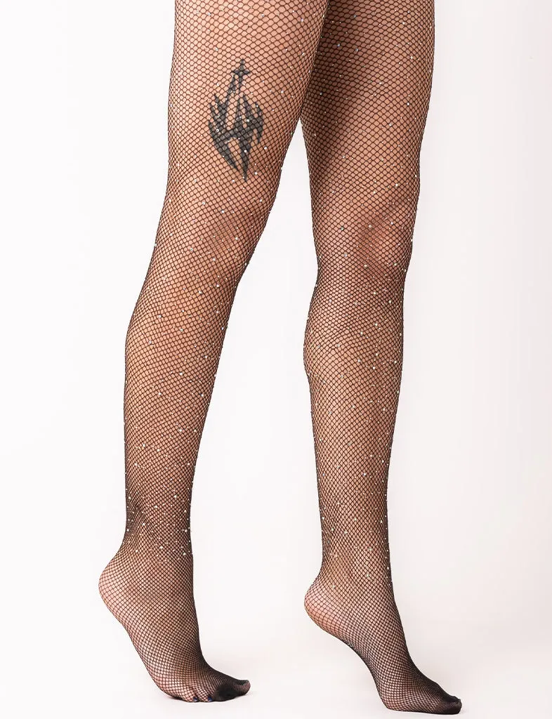 ROLLING IN DIAMONDS BLING FISHNETS - BLACK