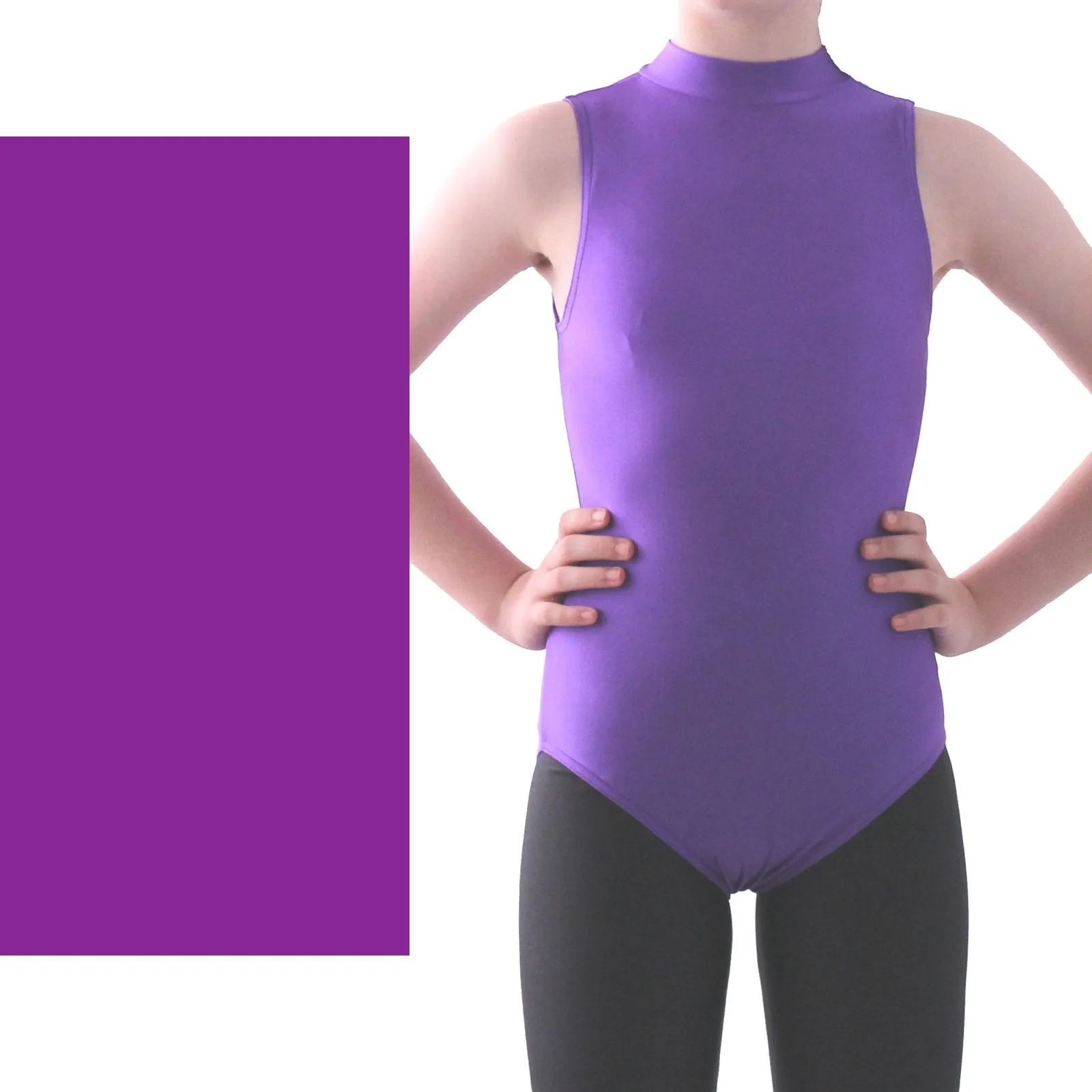 SALE - SHARON - NYLON LYCRA SLEEVELESS POLO NECK LEOTARD