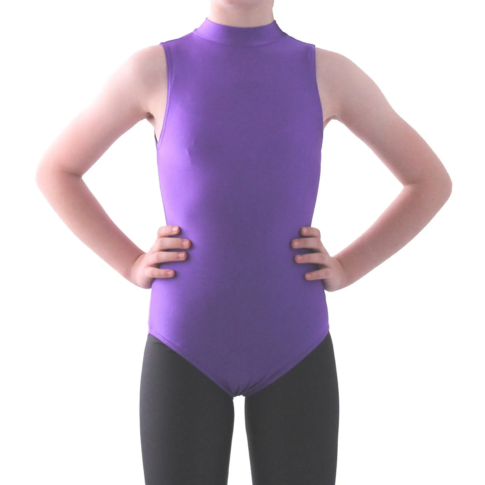 SALE - SHARON - NYLON LYCRA SLEEVELESS POLO NECK LEOTARD