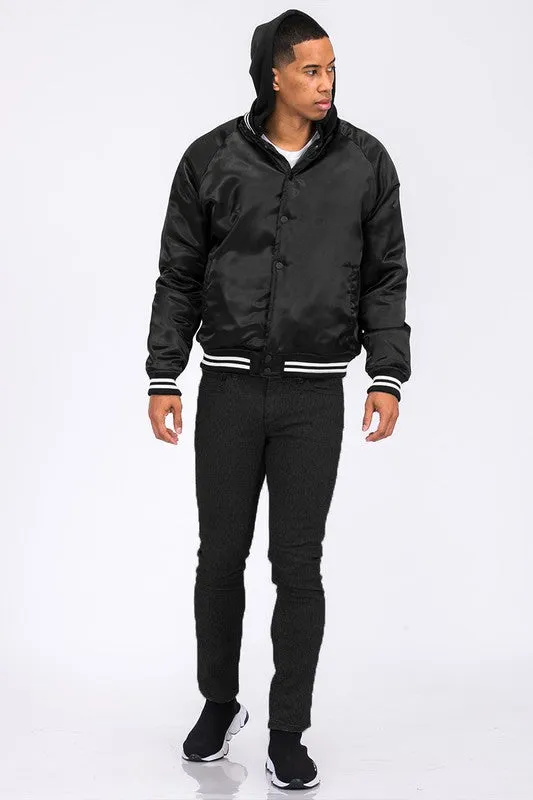 SATIN VARSITY BOMBER JACKET