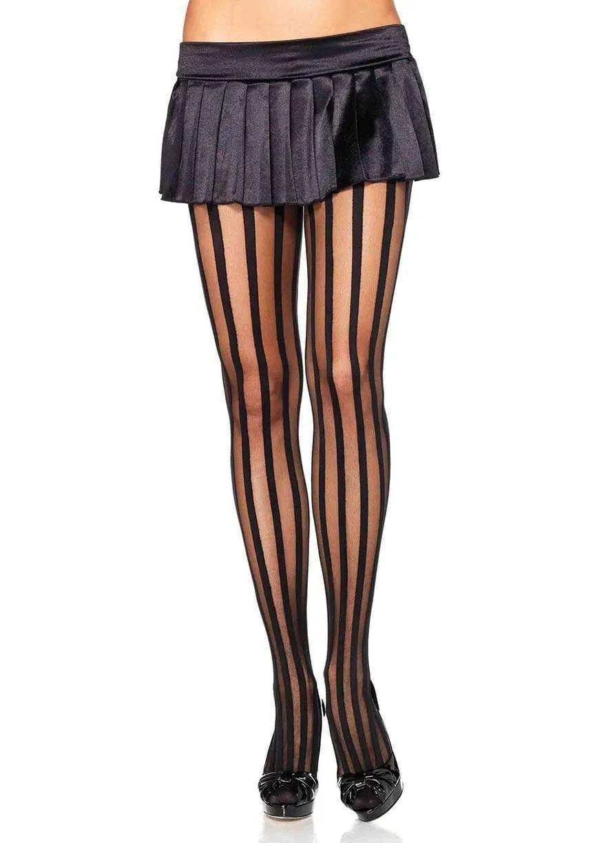 Sheer Tights with Opaque Vertical Stripes