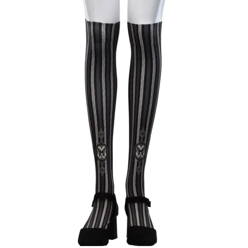 【Sheglit】シェグリット　Flower Stripe Over Knee　ブラック
　