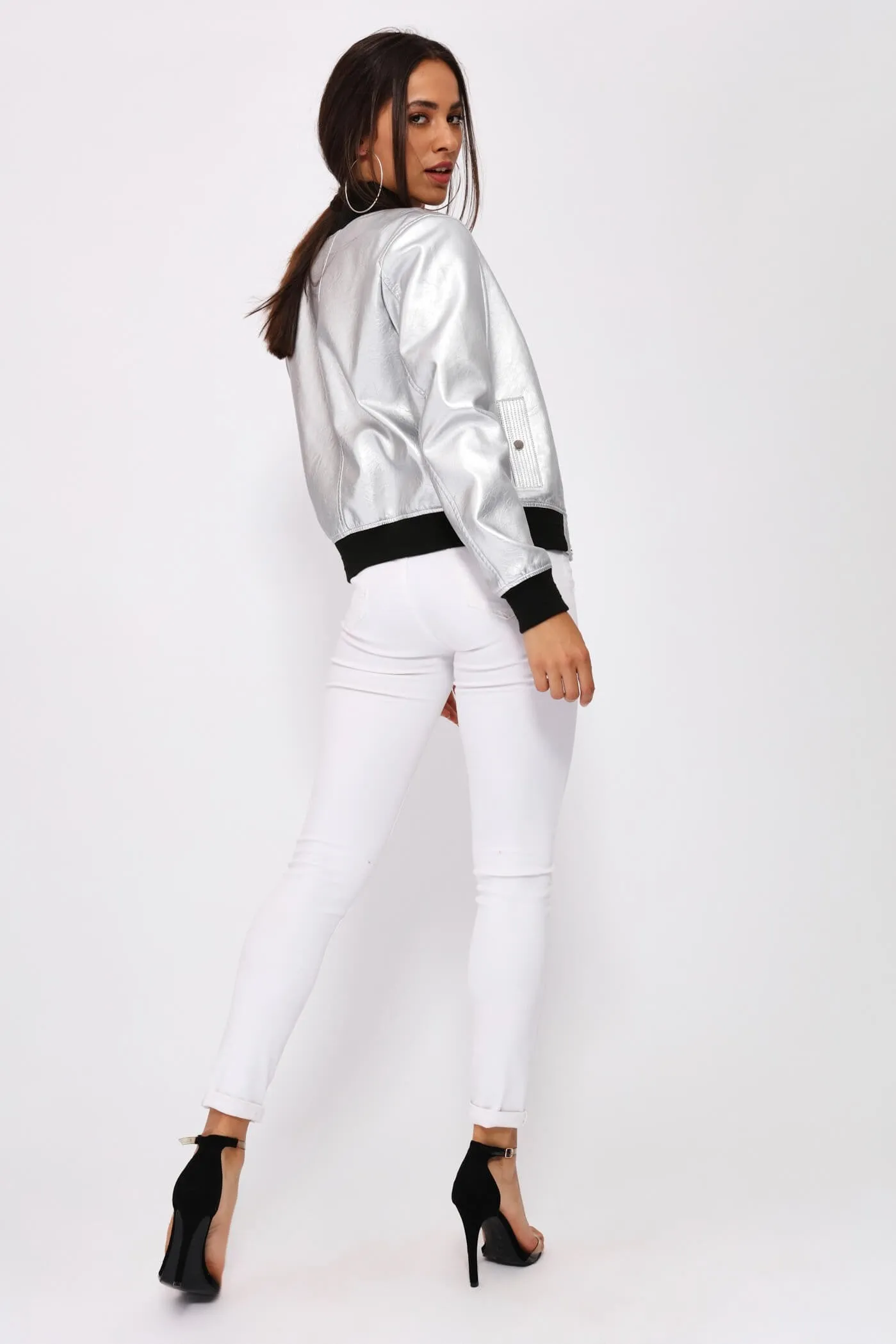 Silver Metallic Bomber Jacket