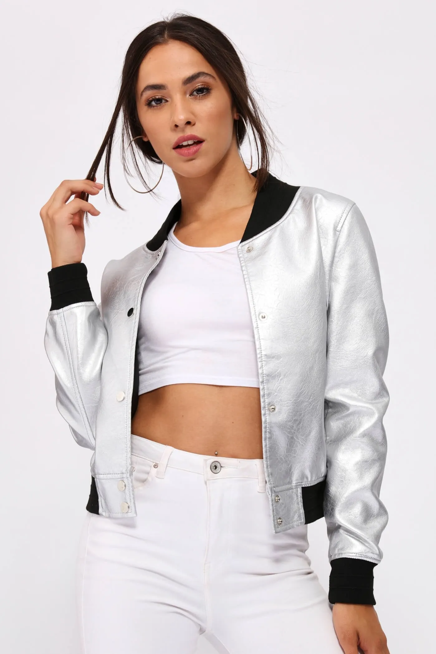 Silver Metallic Bomber Jacket