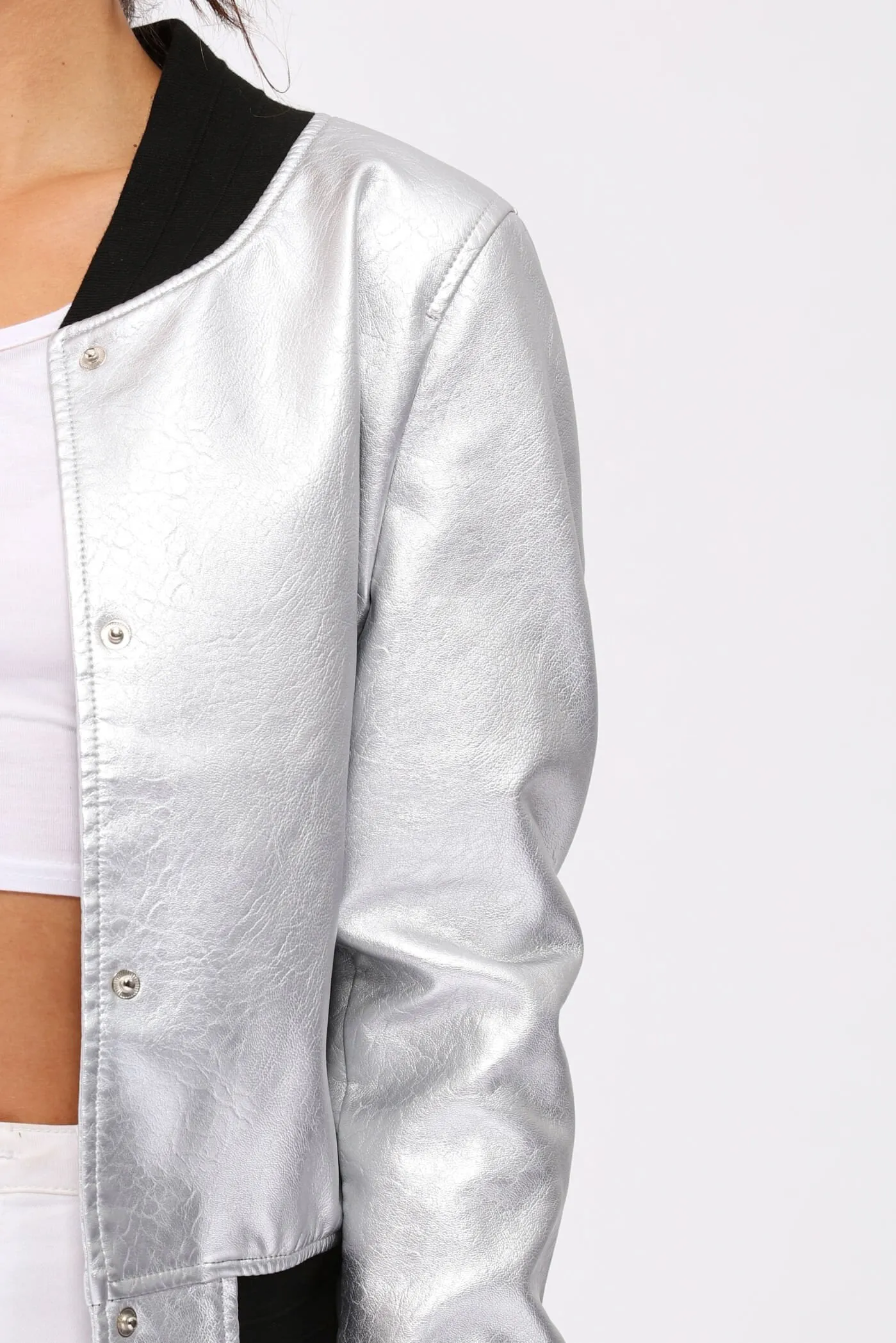 Silver Metallic Bomber Jacket