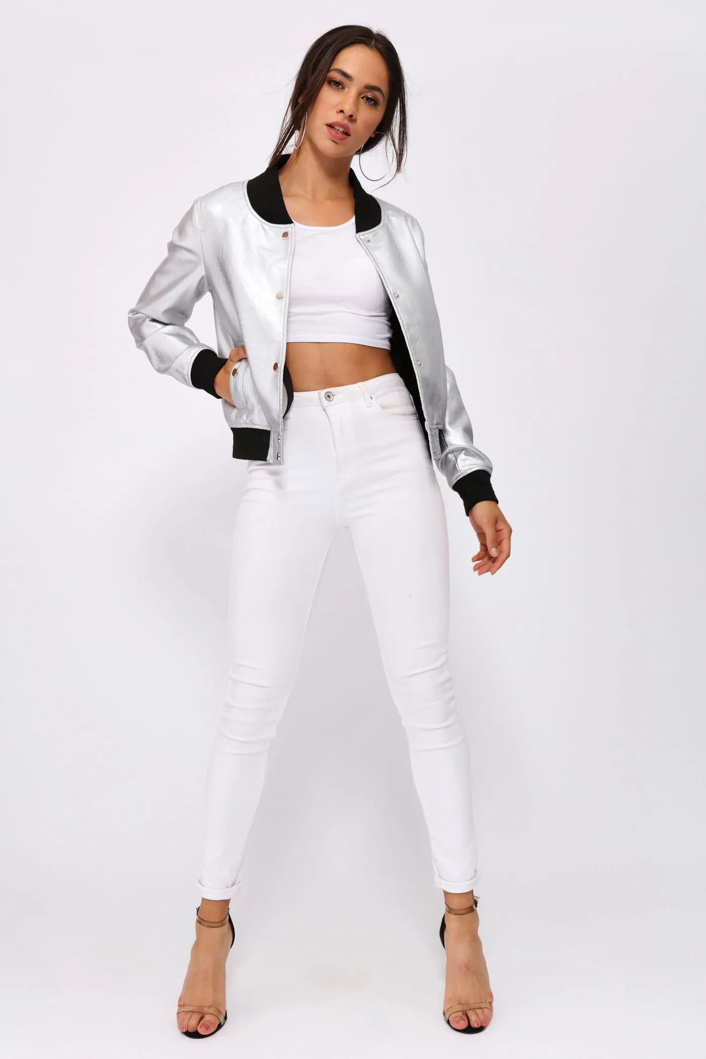 Silver Metallic Bomber Jacket