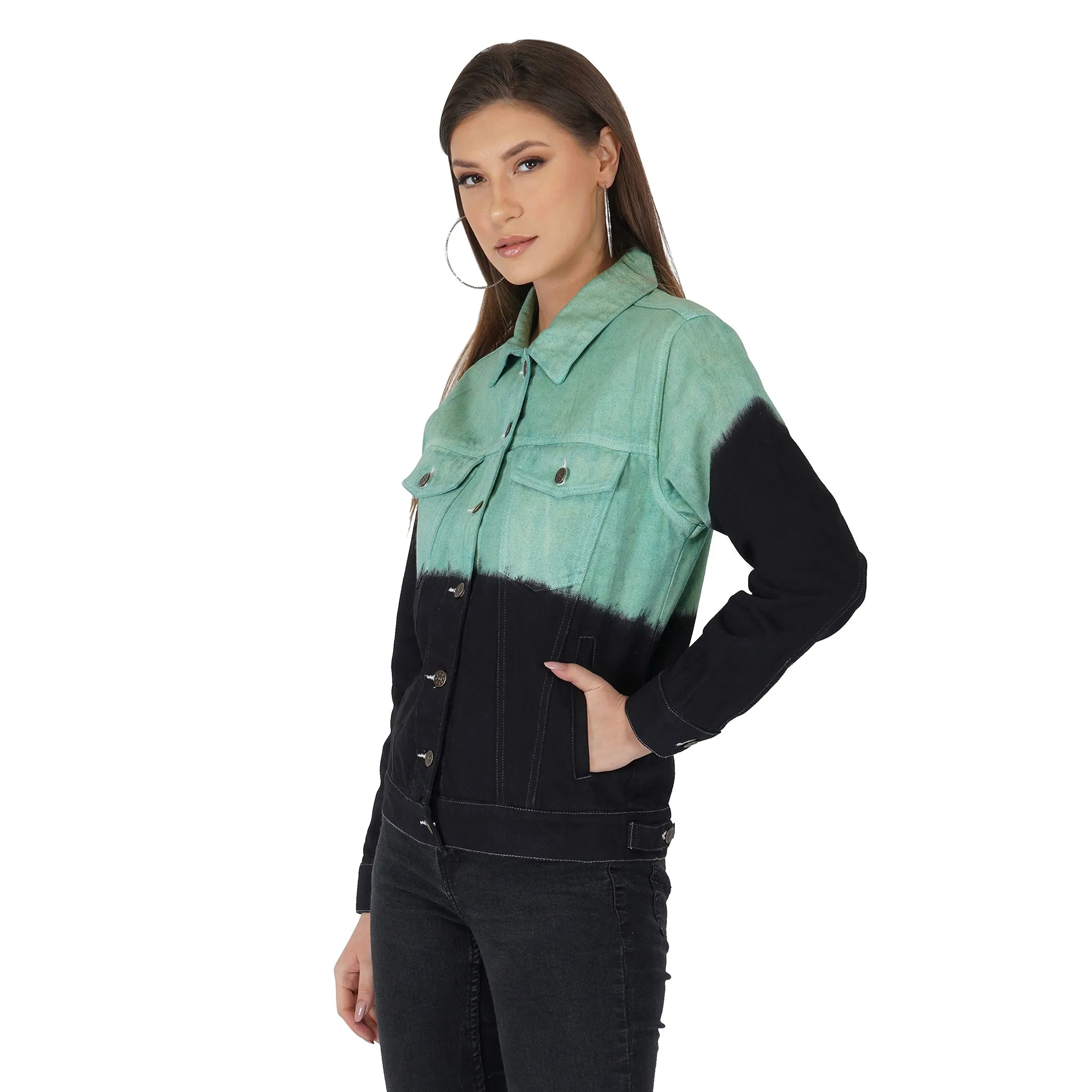 SLAY. Women's Green & Black Ombre Denim Jacket